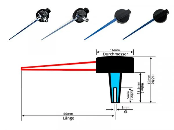 50mm LETRONIX Tachonadel Tachozeiger Tacho Zeiger Nadel in Blau Design 2