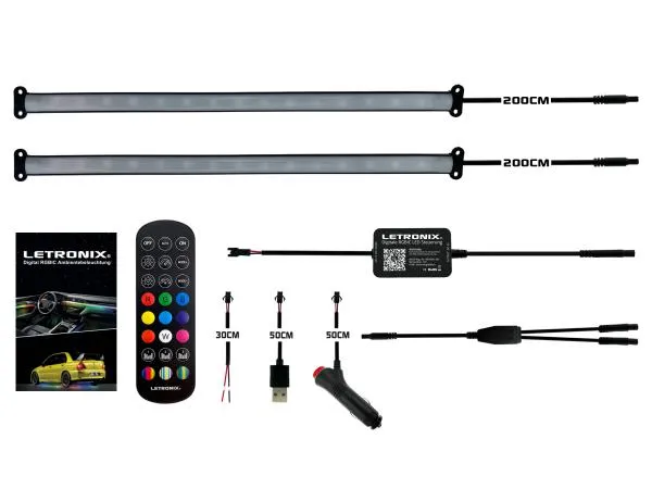 LETRONIX RGB Full LED Rainbow Fußraumbeleuchtung 2er Set 25cm RGBIC LED-Leisten