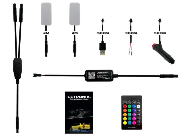 LETRONIX RGB LED Fußraumbeleuchtung Module 2er Set mit Bluetooth App Steuerung