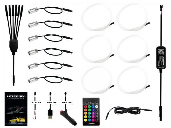 LETRONIX RGB LED Sternenhimmel 6er Set mit 610 Sternen/Fasern und App Steuerung