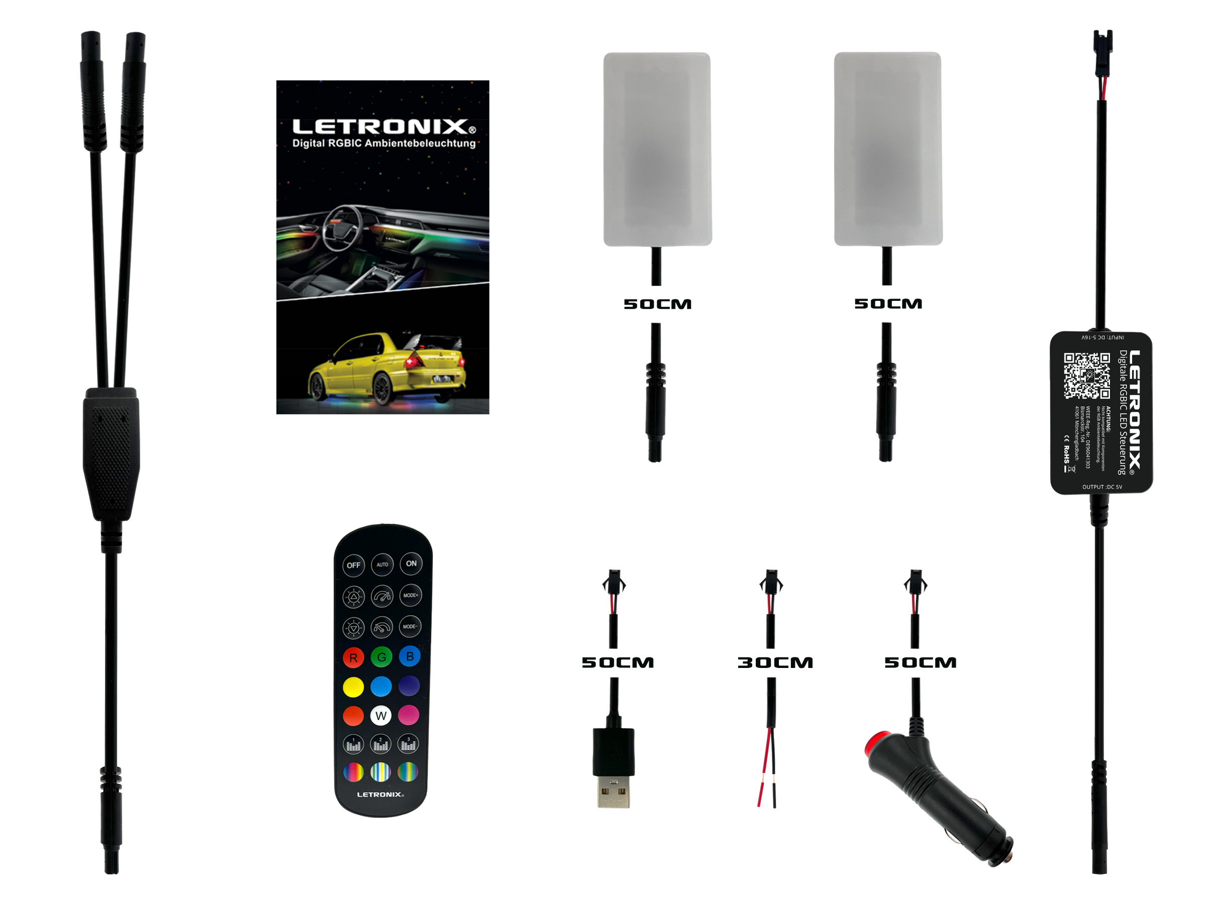 LETRONIX RGB RGBIC LED Rainbow Fußraumbeleuchtung Module 2er Set