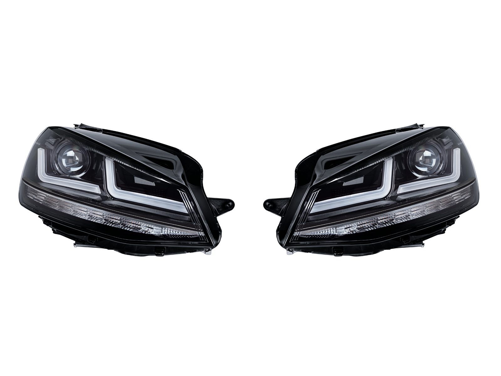 Scheinwerfer U-Tube LED Tagfahrlicht für VW Golf 7 Bj. 12-16 Schwarz Chrom  mit LED Blinker, Bj. 2012-2016, Golf 7, Golf, VW, Scheinwerfer