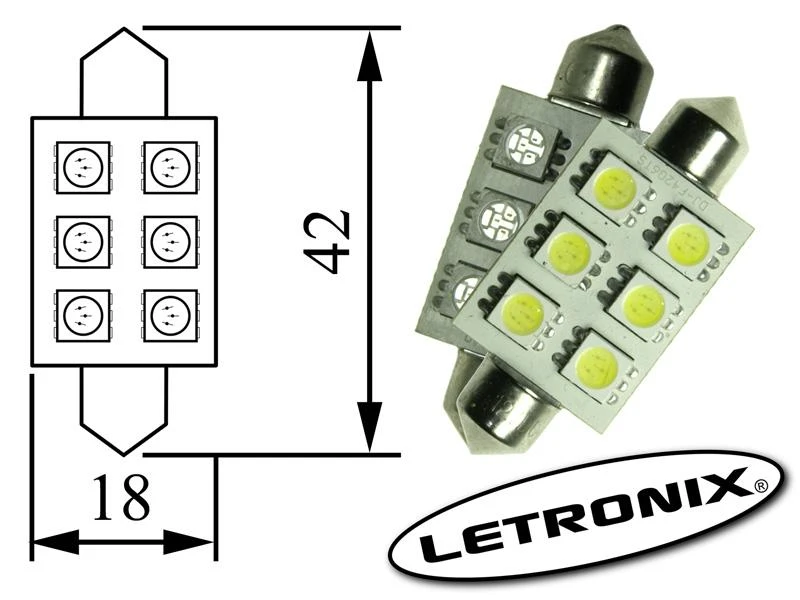 42mm LED Soffitte 6 SMD 5050 3Chip C10W Hightech