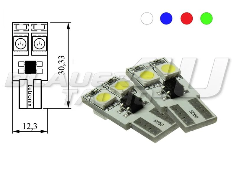 2x 4 SMD 5050 3 Chip LED Leuchtmittel 4 Farben w5w T10 Can-Bus