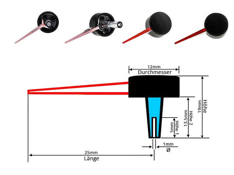 25mm LETRONIX Tachonadel Tachozeiger Tacho Zeiger Nadel in Rot Design 6