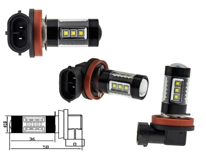 2x H11 80 Watt LED Leuchtmittel mit Osram-Chip LEDs