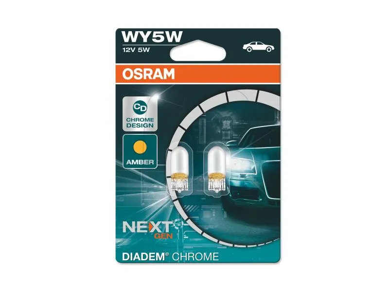 OSRAM W5W WY5W Blinker Seitenblinker Diadem Chrom E-Prüfzeichen - 2827DC-02B