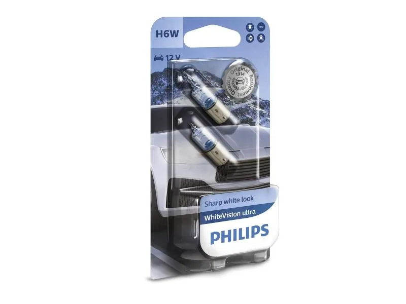 Philips H6W Leuchtmittel 12V 6W BAX9s WhiteVision Ultra DuoBox - 12036WVUB2